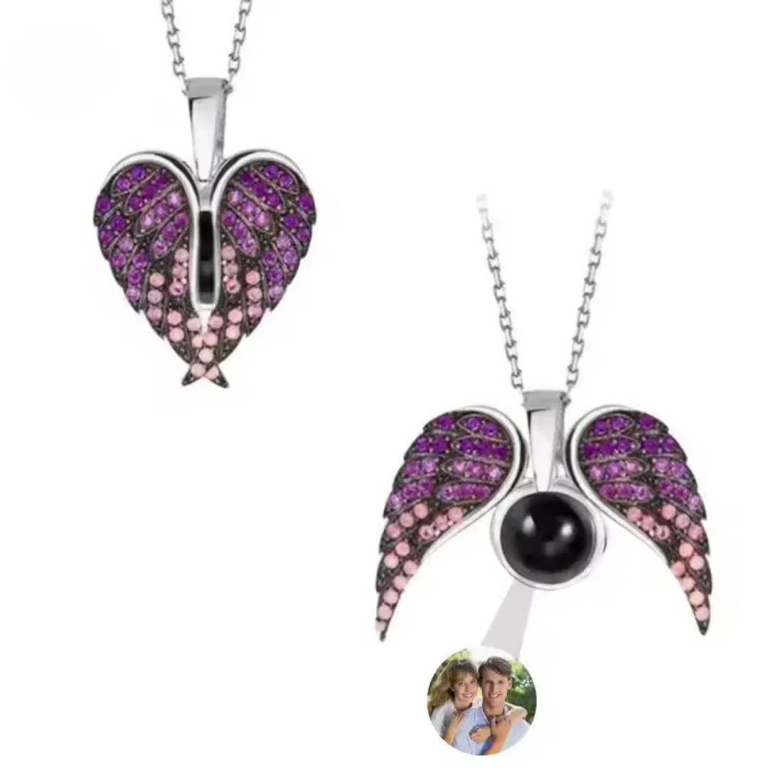 Collar Corazón con Alas y Foto Personalizada