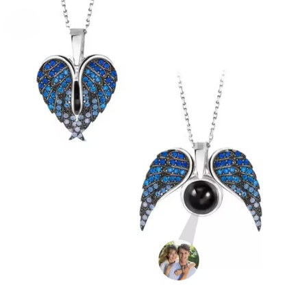 Collar Corazón con Alas y Foto Personalizada